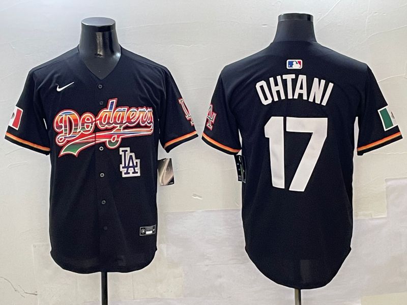 Men Los Angeles Dodgers 17 Ohtani Black rainbow Nike 2025 MLB Jersey style 10